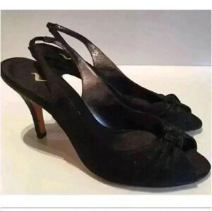 Nina Heels Sz 8 38 Black satin Sequins Peep Toe